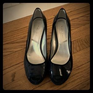 Tahari Sequin Peep Toe Heels